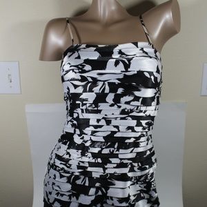 FREE BLACK WHITE FLORAL SPAGHETTI STRAP WRAP DRESS
